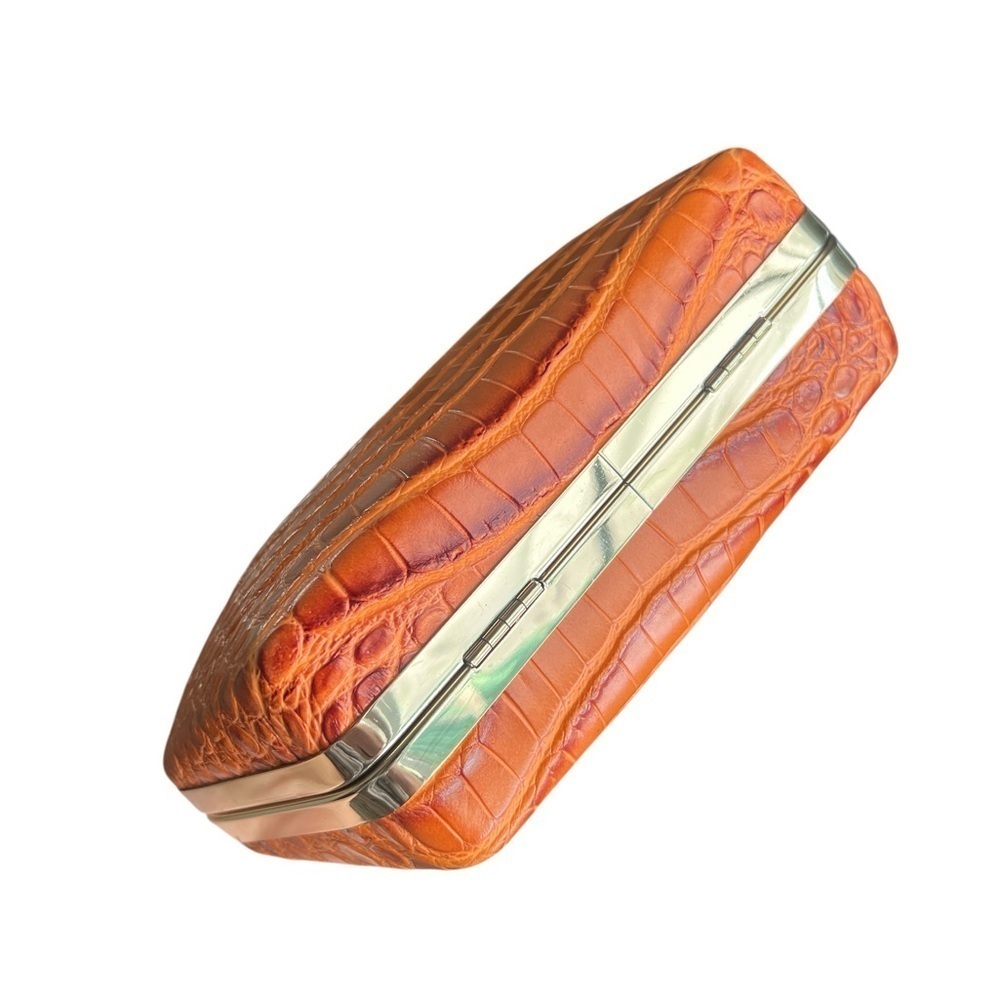 Orange leather animal print small purse clutch gold detail - Picture 3 of 4